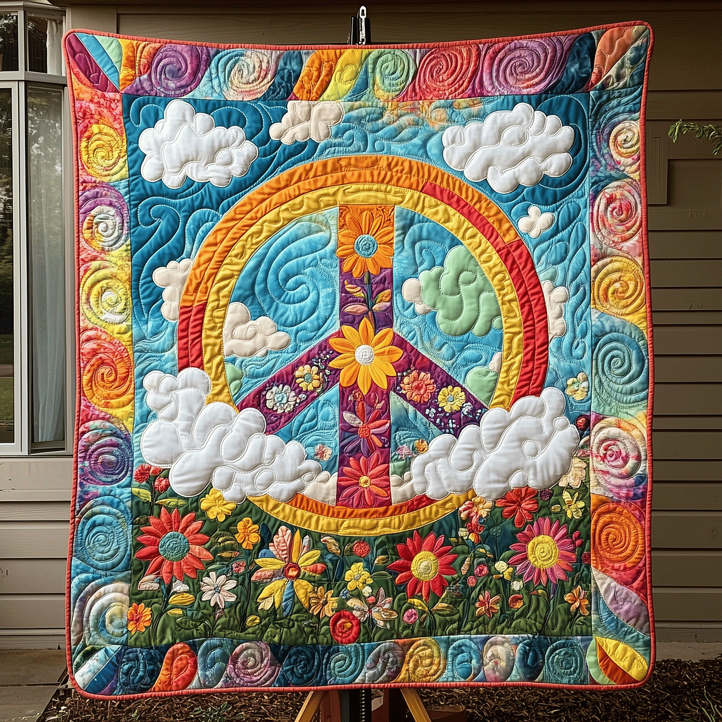 Rainbow Peace Garden Quilted Blanket - Throw (55" x 60")