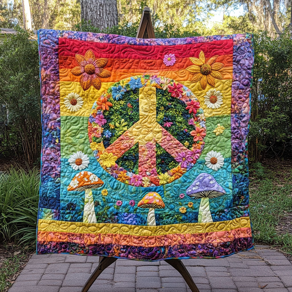 Rainbow Peace Quilted Blanket - Throw (55" x 60")