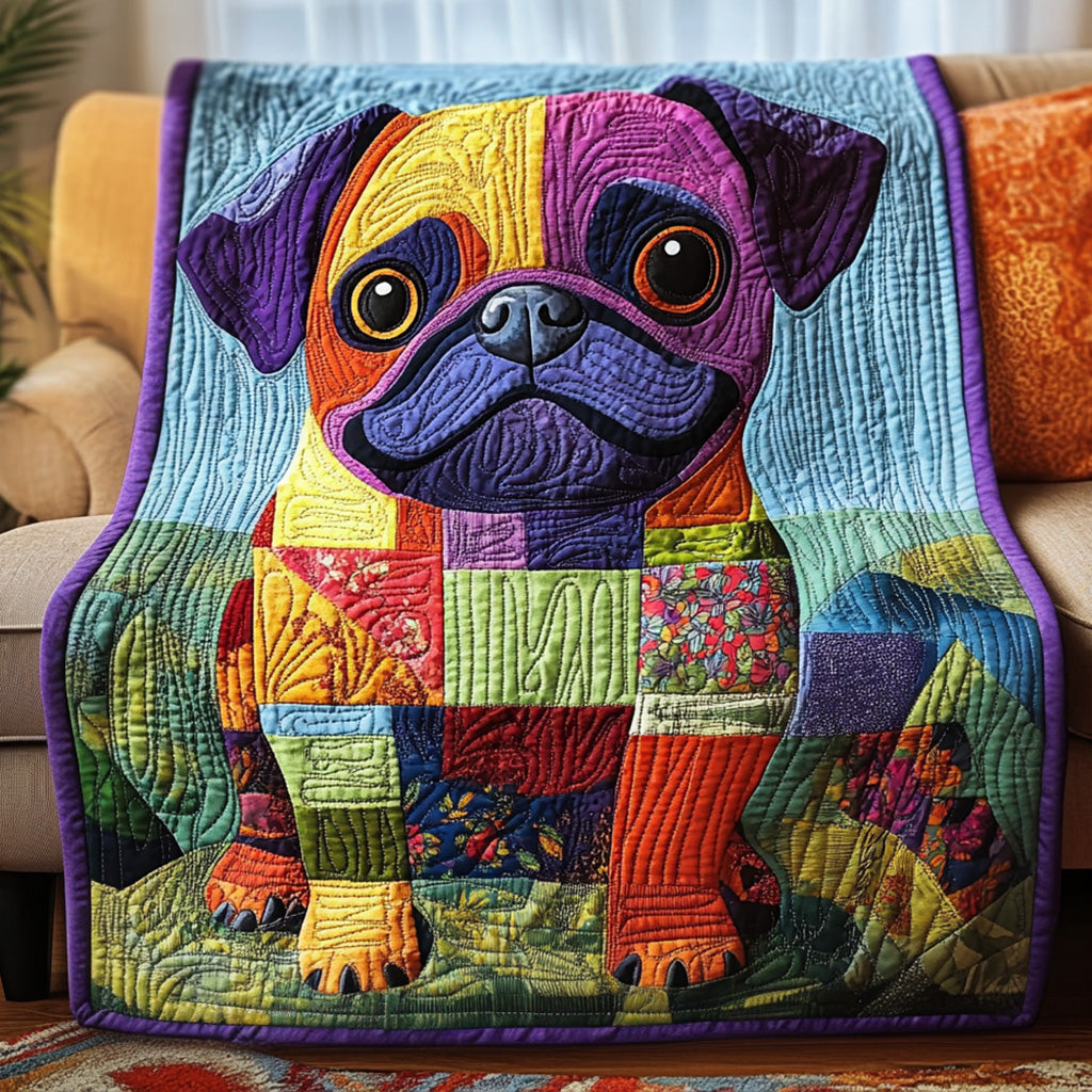 Rainbow Pug Charm Quilted Blanket - Throw (55" x 60")