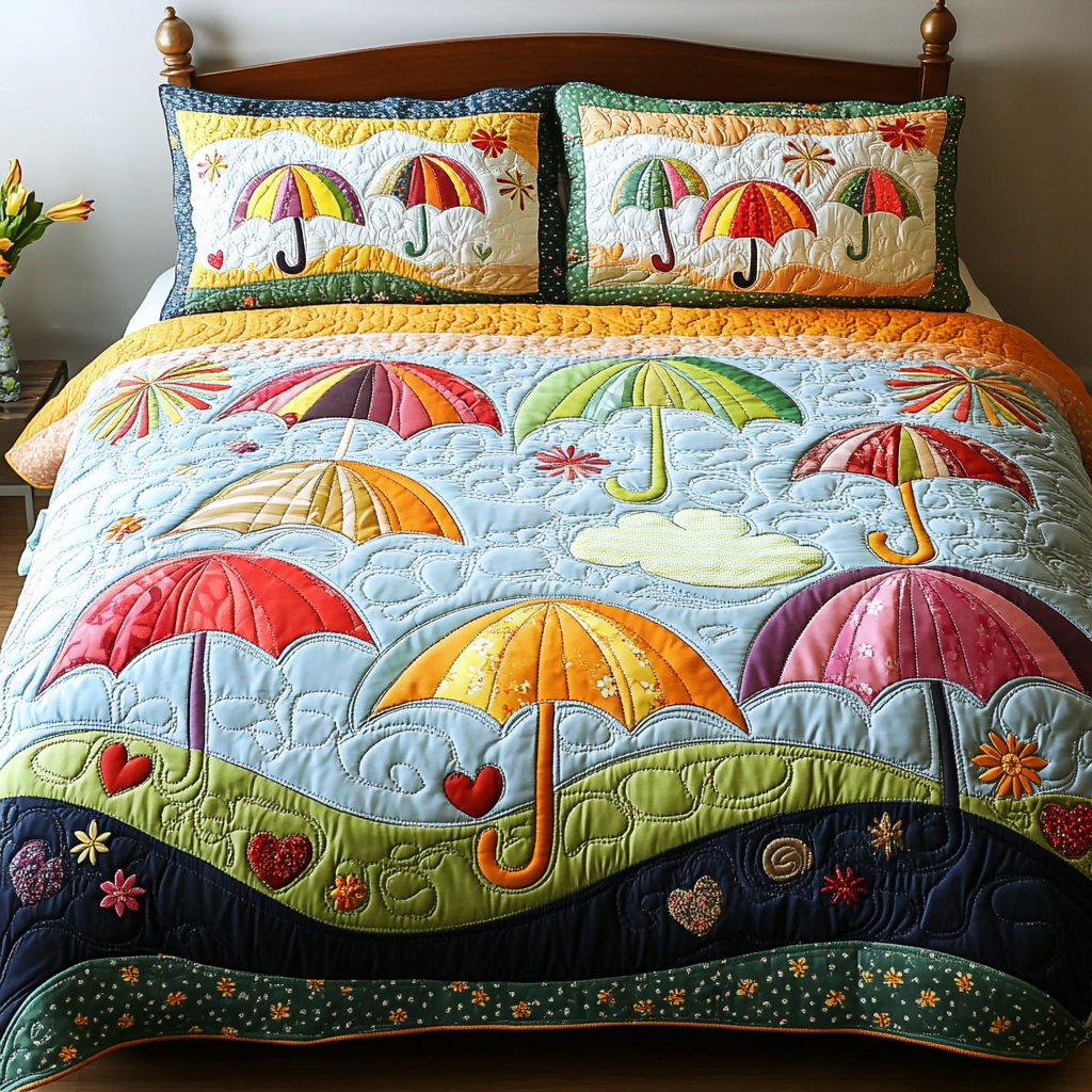 Rainbow Showers 3-Piece Quilted Bedding Set - Single (59" x 70")