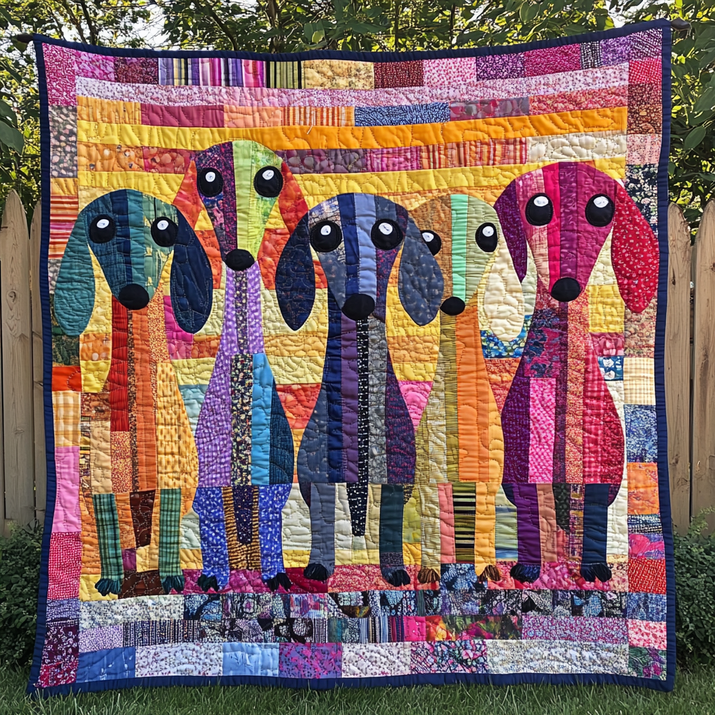 Rainbow Wiener Pup Quilted Blanket - Throw (55" x 60")