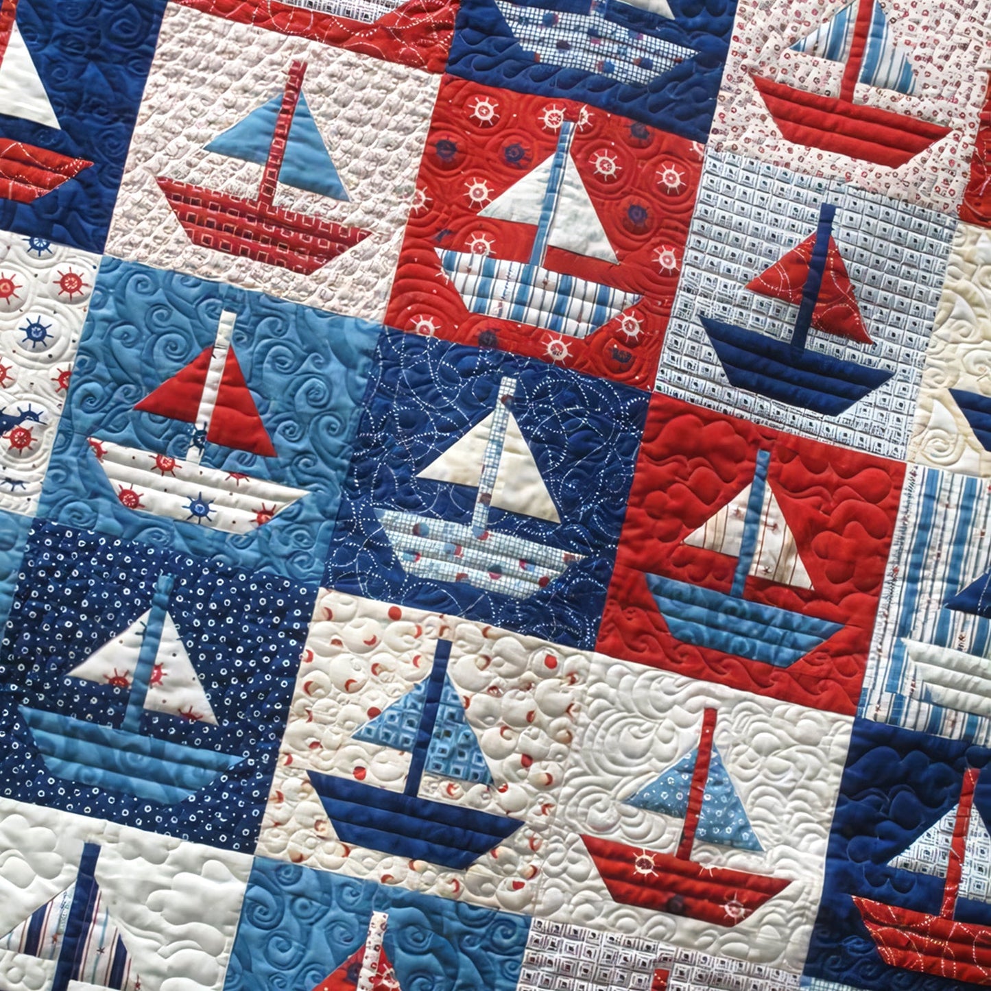 Red White Blue Boats Quilted Blanket - Throw (55" x 60")