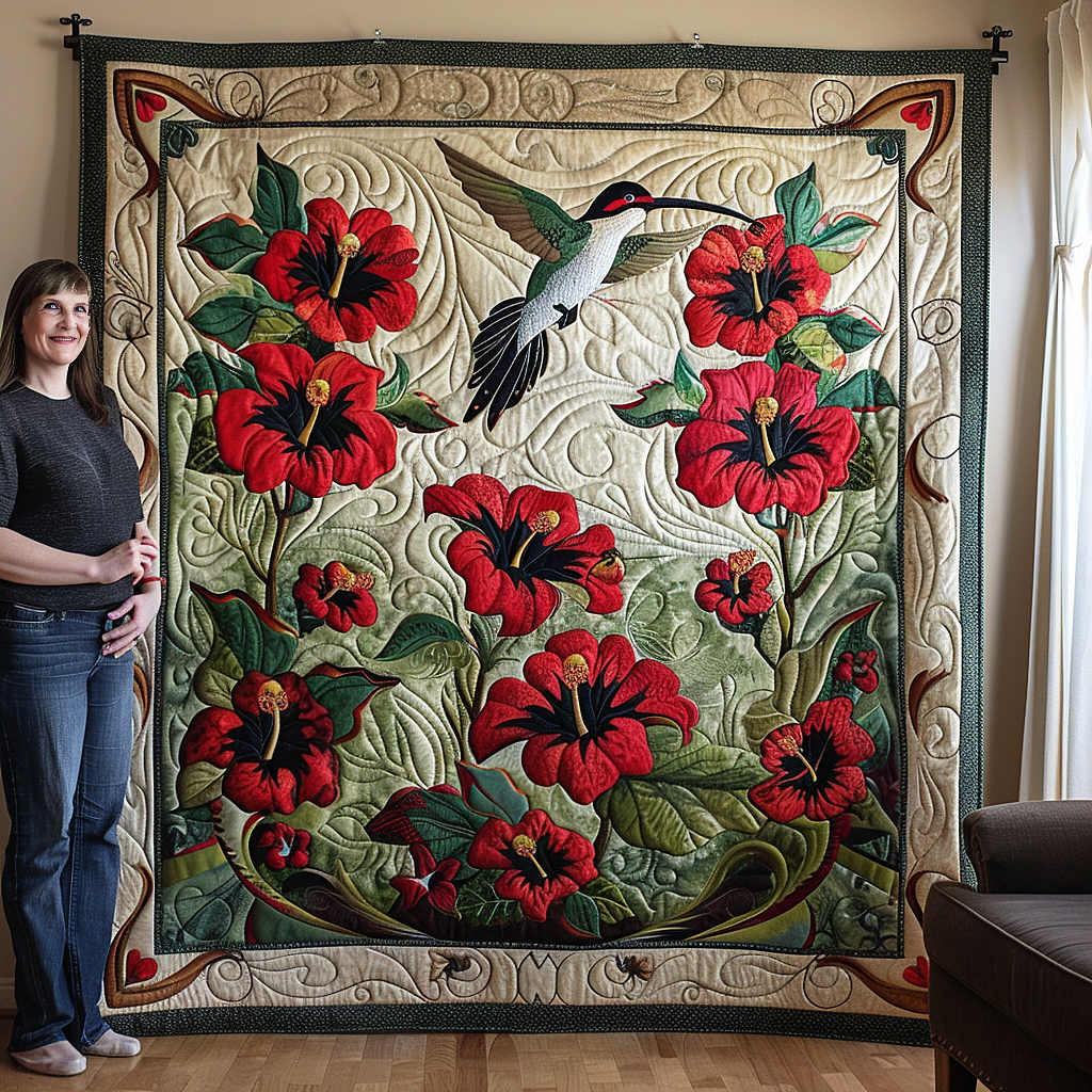 Red Bloom Radiance Quilted Blanket - Throw (55" x 60")