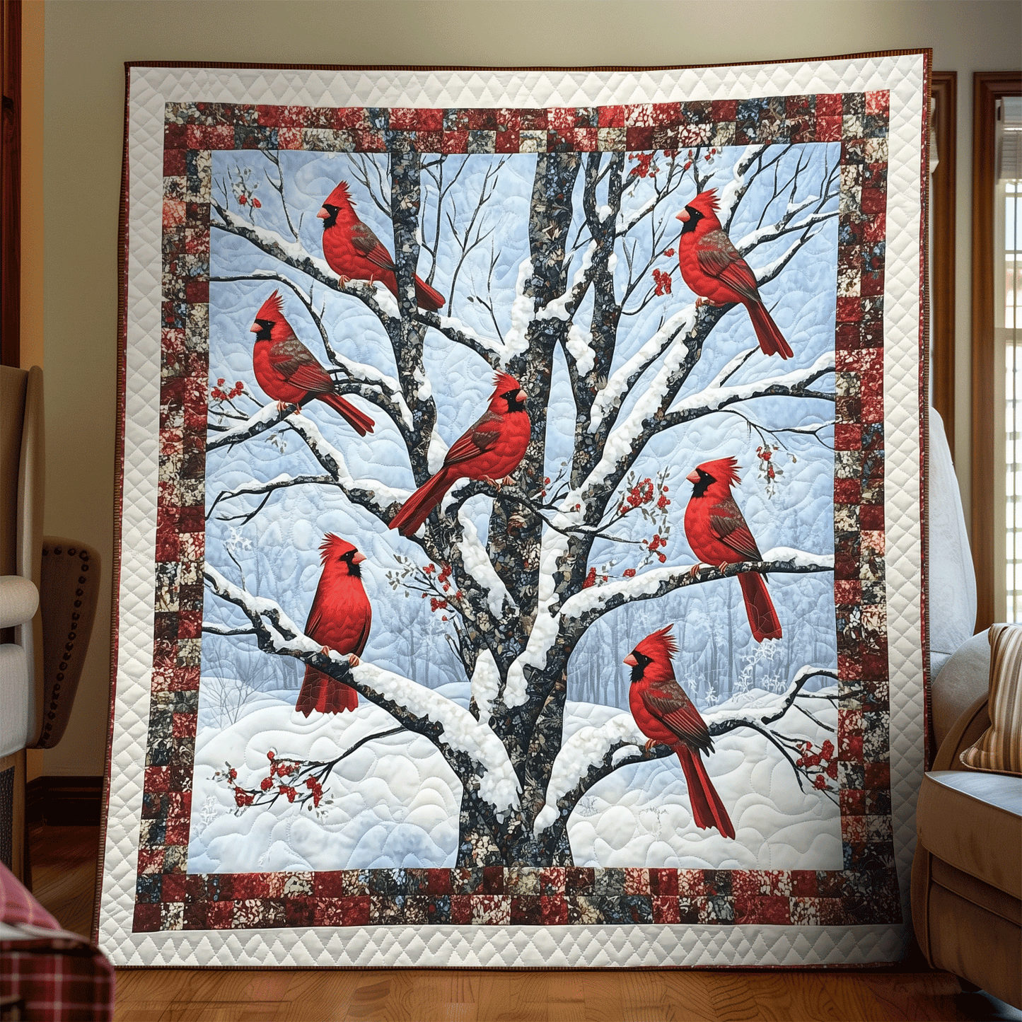Red Feather Delight Quilted Blanket - Throw (55" x 60")