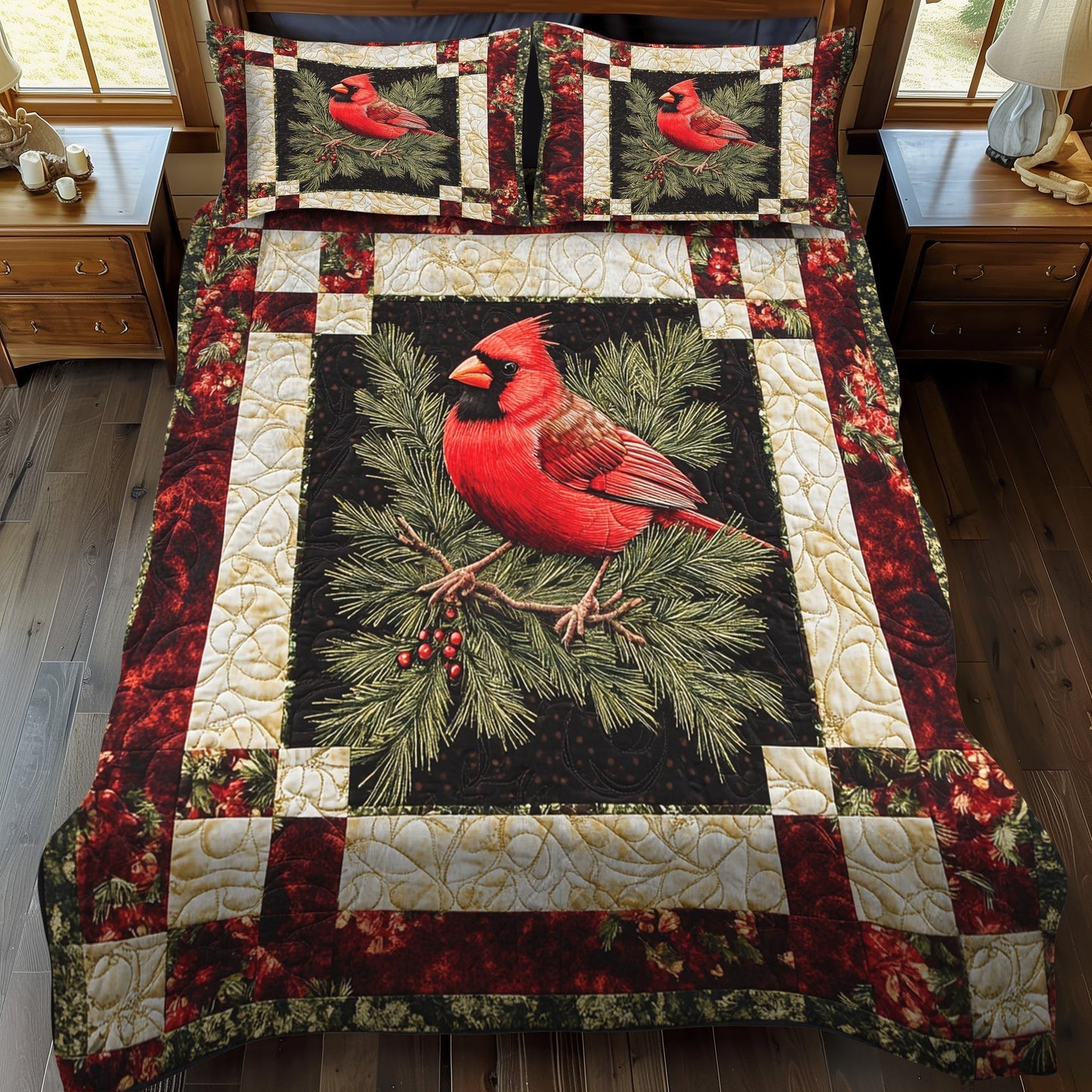Red Feather Haven Quilted Bedding Set - Single (59" x 70")