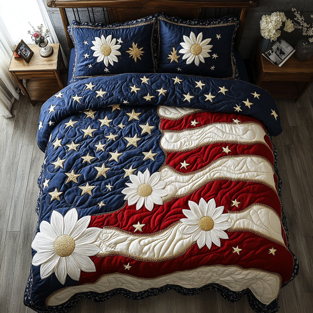 Red Glory 3-Piece Quilted Bedding Set - Single (59" x 70")