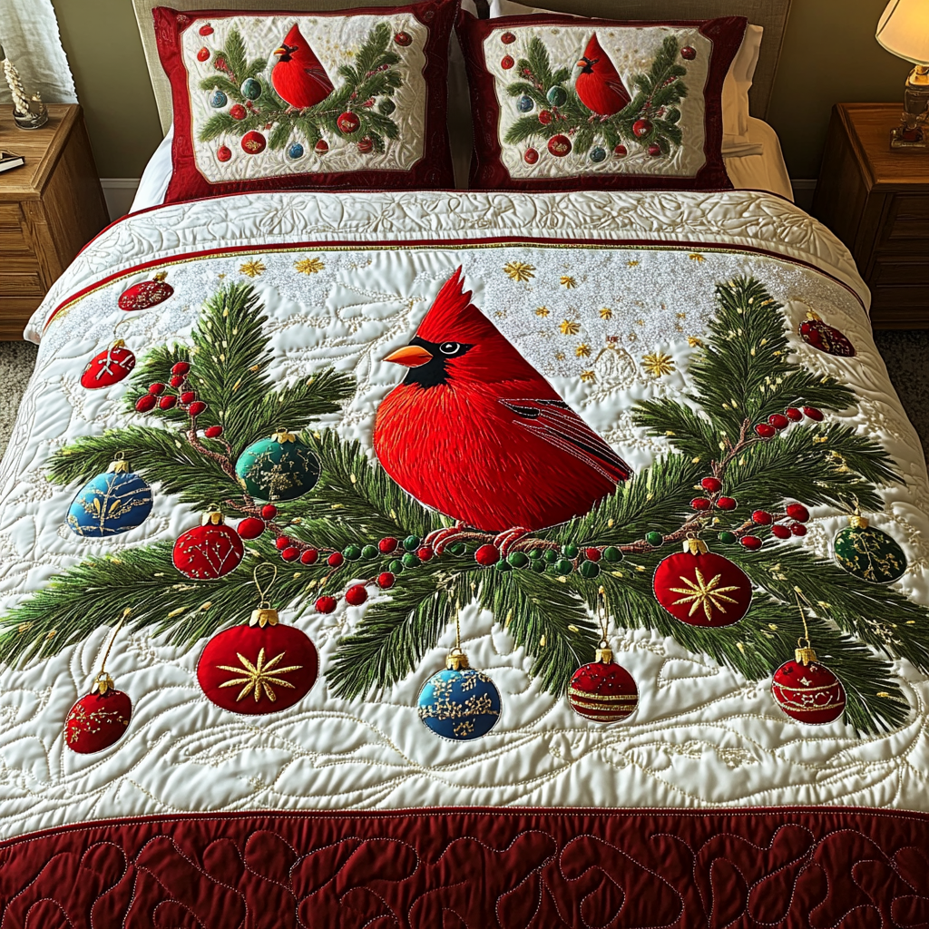 Red Splendor 3-Piece Quilted Bedding Set - Single (59" x 70")