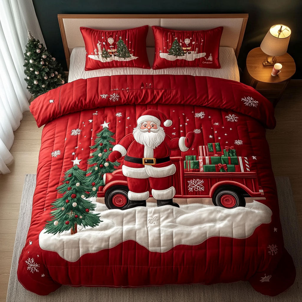 Red Truck Merriment 3-Piece Quilted Bedding Set - Single (59" x 70")
