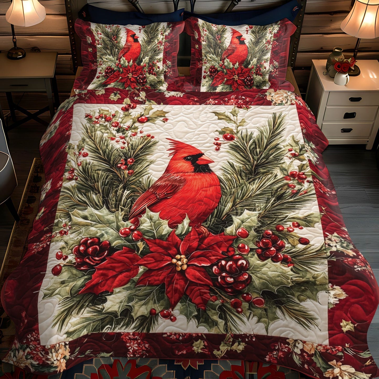 Redbird Retreat Quilted Bedding Set - Single (59" x 70")