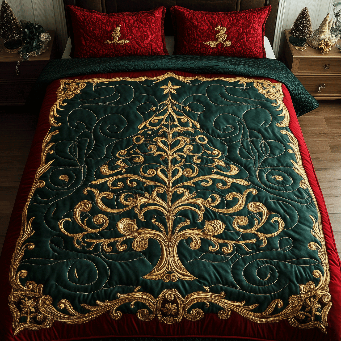 Regal Christmas Tree 3-Piece Quilted Bedding Set - Single (59" x 70")