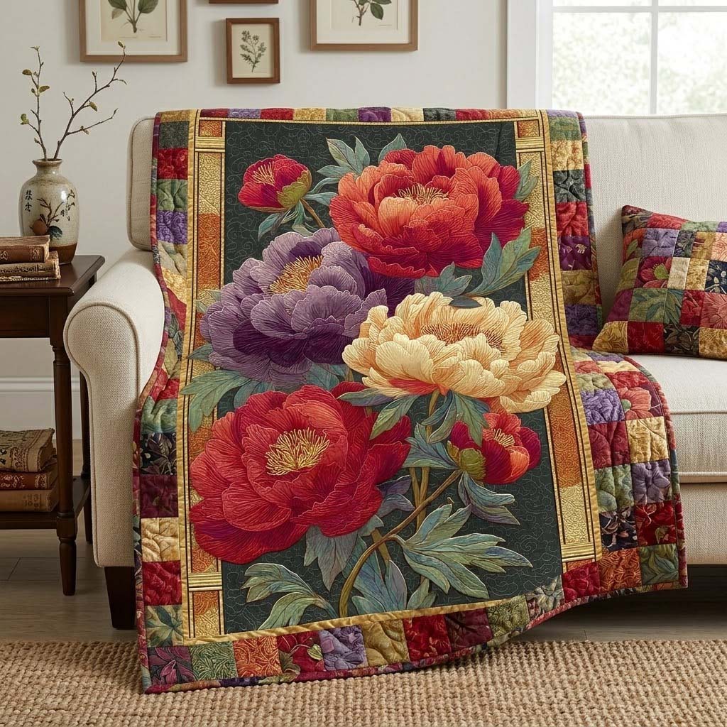 Regal Peonies Quilted Blanket - Baby (30" x 40") - Pack 1