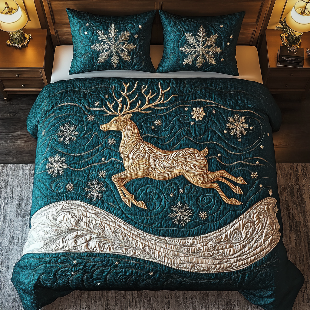 Reindeer Christmas 3-Piece Quilted Bedding Set - Single (59" x 70")