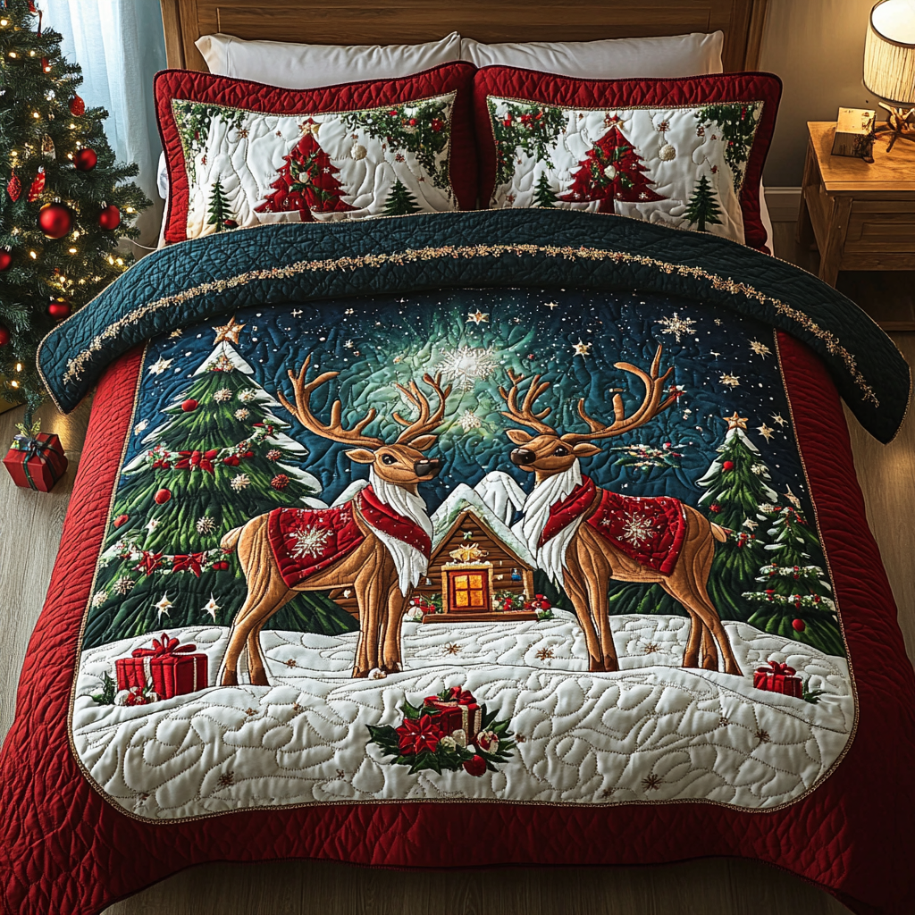 Reindeer Glow 3-Piece Quilted Bedding Set - Single (59" x 70")
