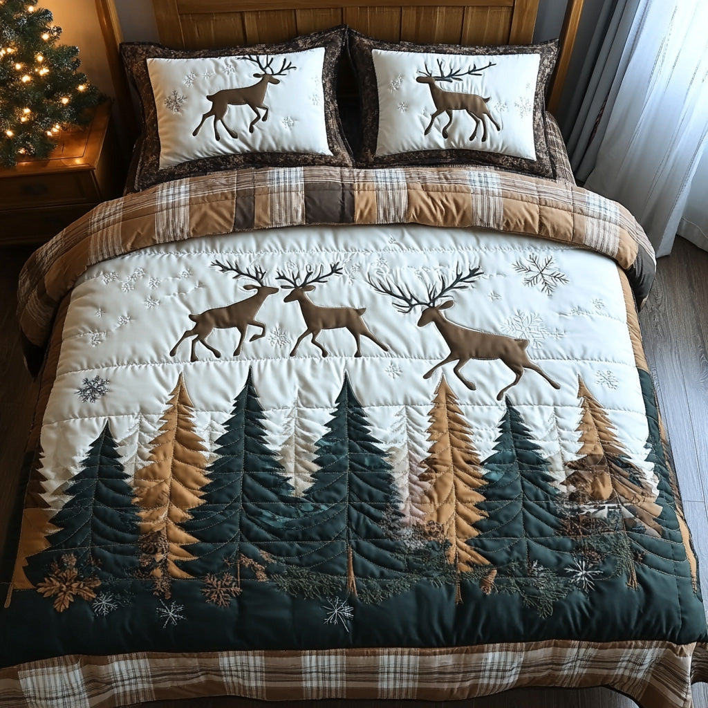 Reindeer Glow 3-Piece Quilted Bedding Set - Single (59" x 70")