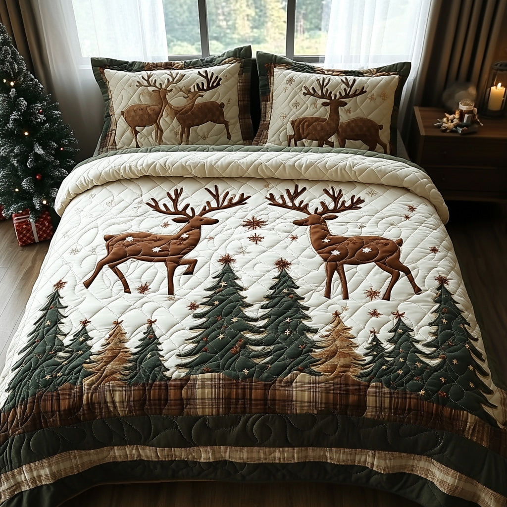 Reindeer Joy 3-Piece Quilted Bedding Set - Single (59" x 70")