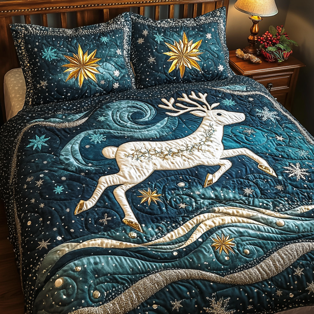 Reindeer Magic 3-Piece Quilted Bedding Set - Single (59" x 70")