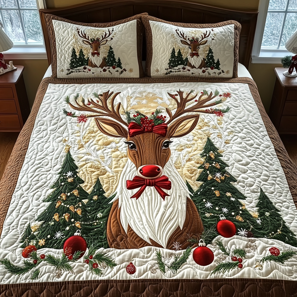 Reindeer Majesty Quilted Bedding Set - Single (59" x 70")