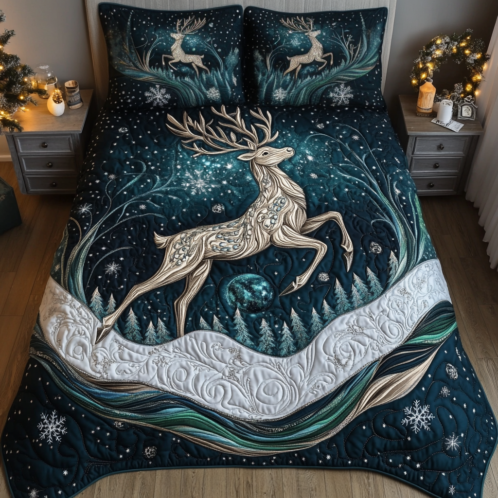 Reindeer Run 3-Piece Quilted Bedding Set - Single (59" x 70")