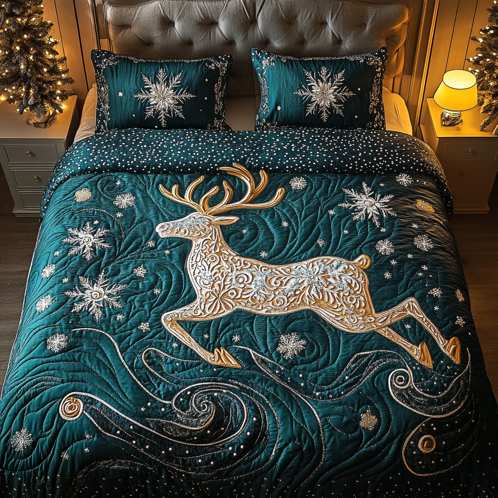 Reindeer Winter 3-Piece Quilted Bedding Set - Single (59" x 70")
