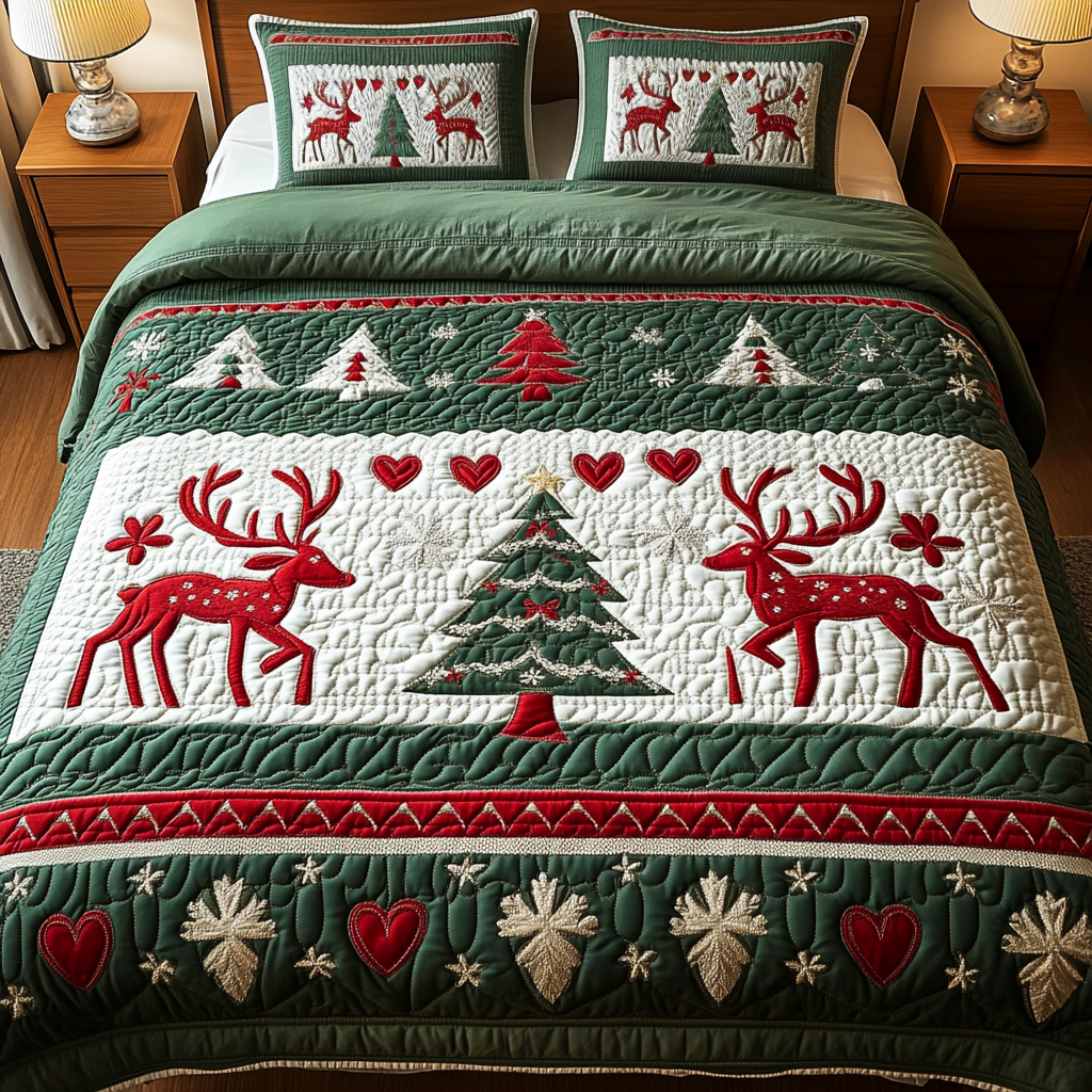 Reindeer Wonderland 3-Piece Quilted Bedding Set - Single (59" x 70")