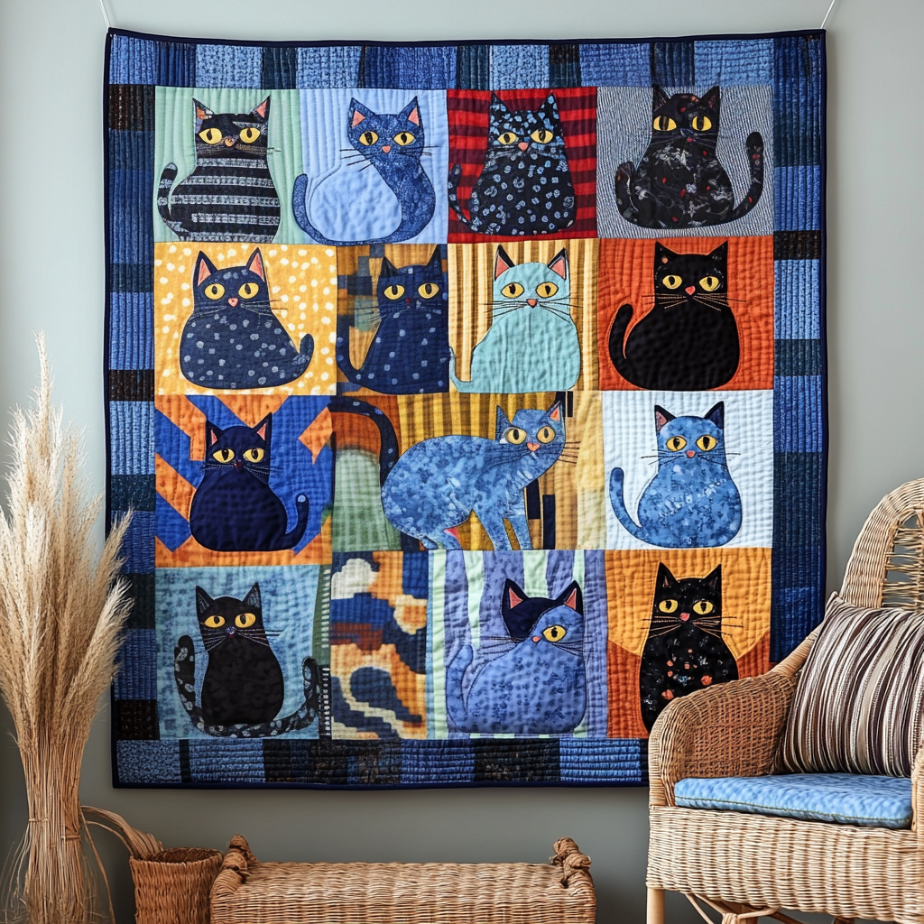 Restful Whiskers Quilted Blanket - Throw (55" x 60")