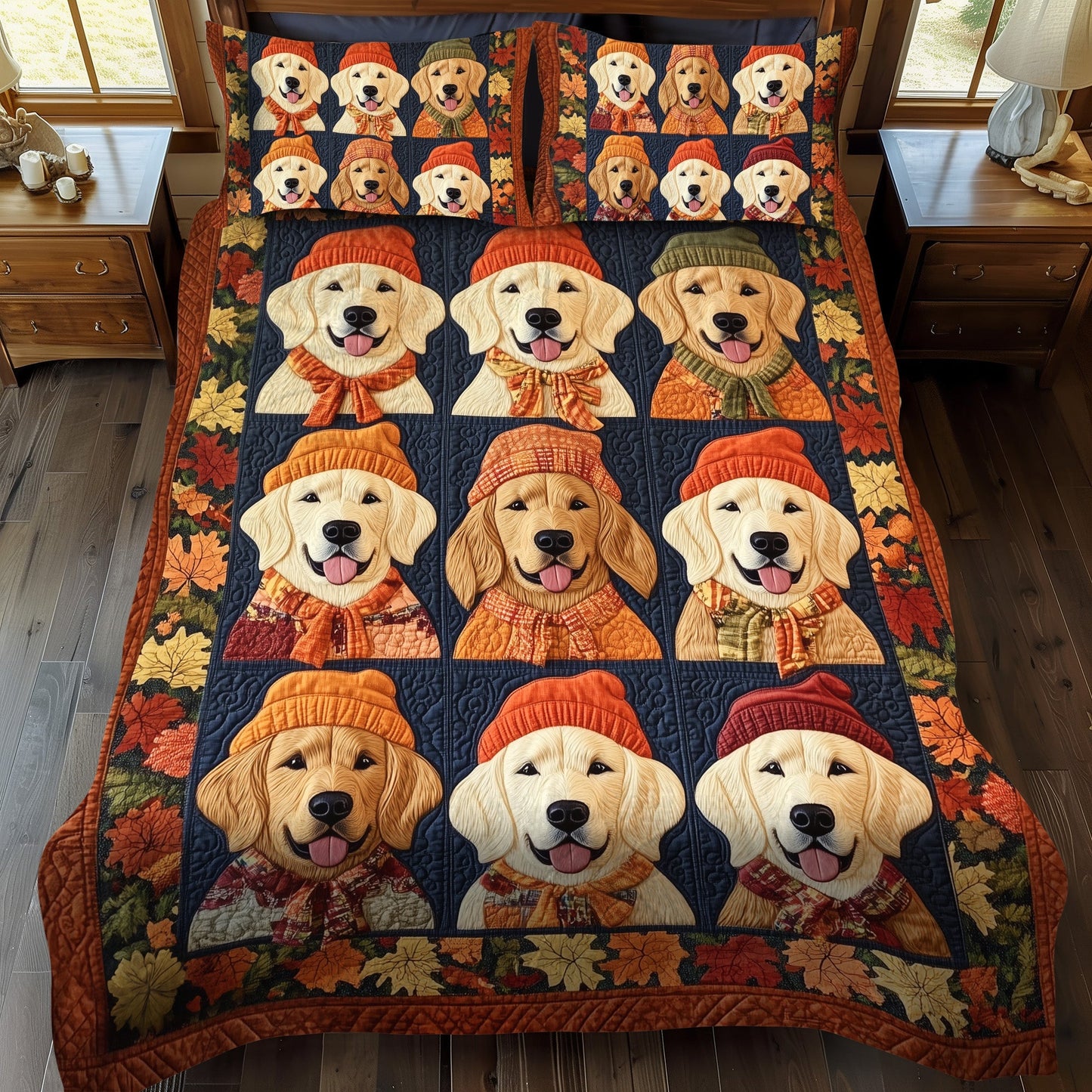 Retriever Autumn Vibes 3-Piece Quilted Bedding Set - Single (59" x 70")