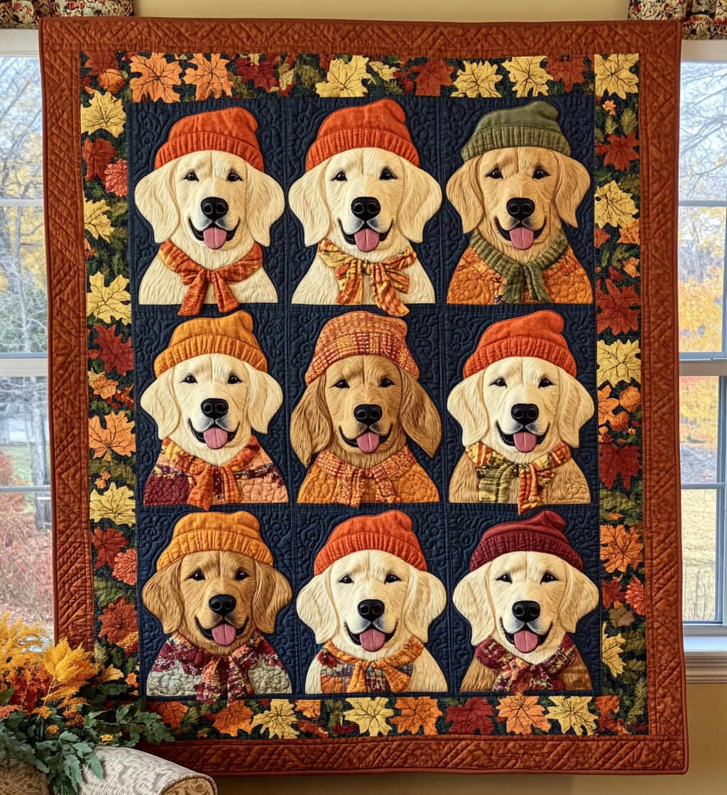 Retriever Autumn Vibes Quilted Blanket - Throw (55" x 60")