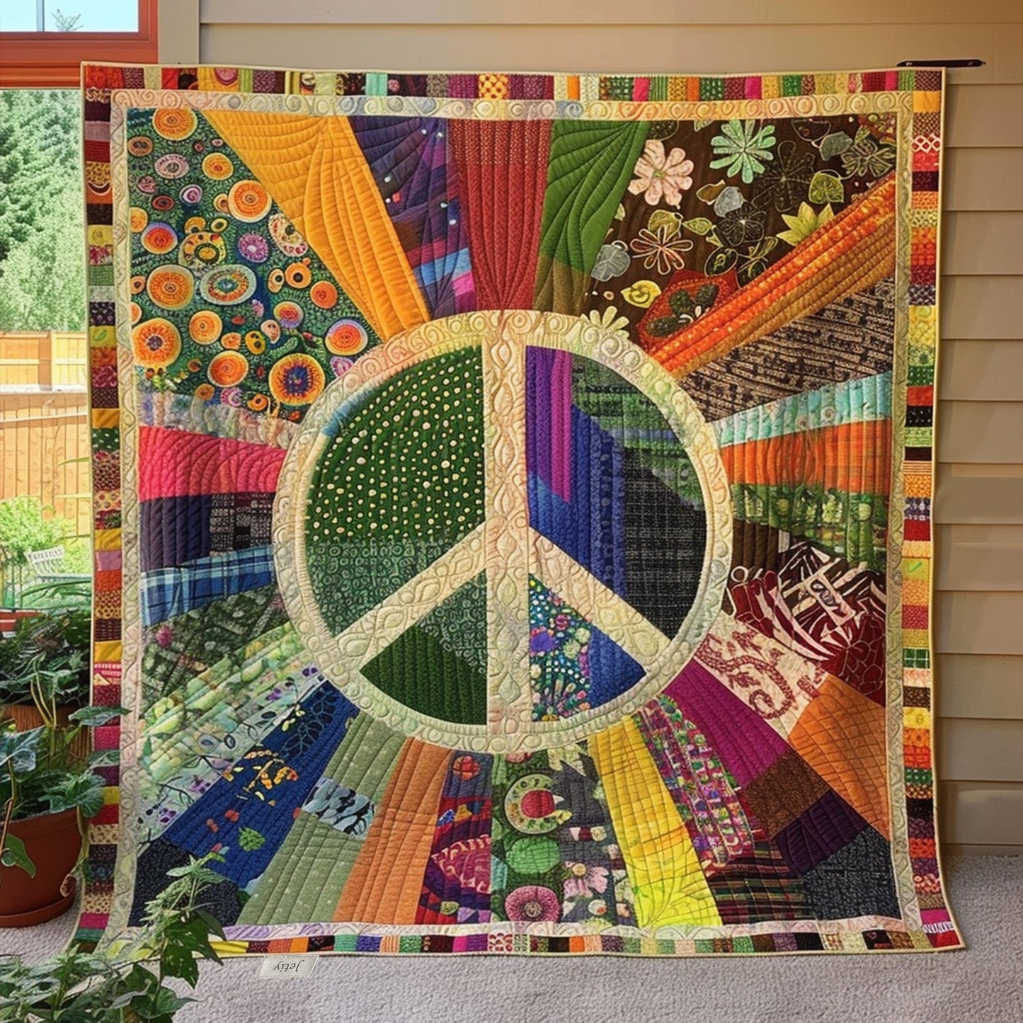 Retro Peace Sign Quilted Blanket - Throw (55" x 60")