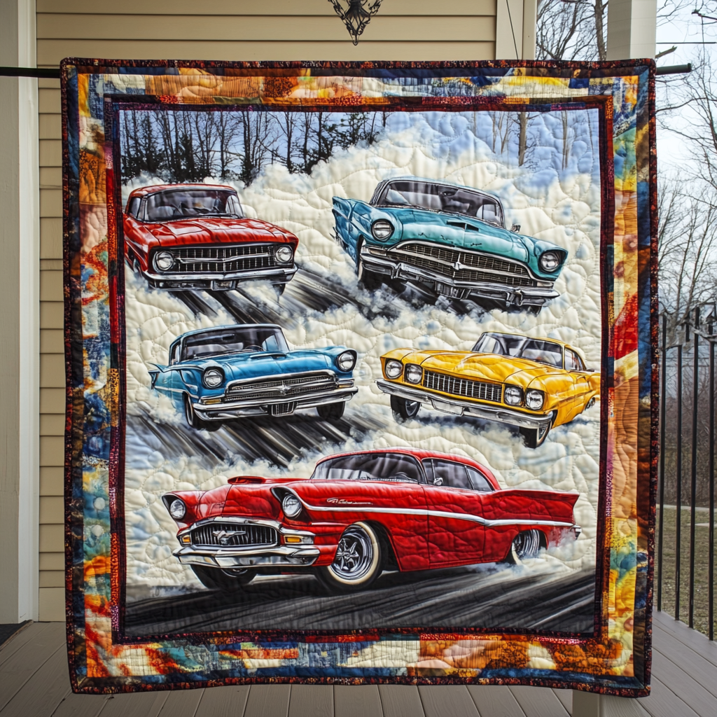 Retro Roadster Reverie Quilted Blanket - Throw (55" x 60")