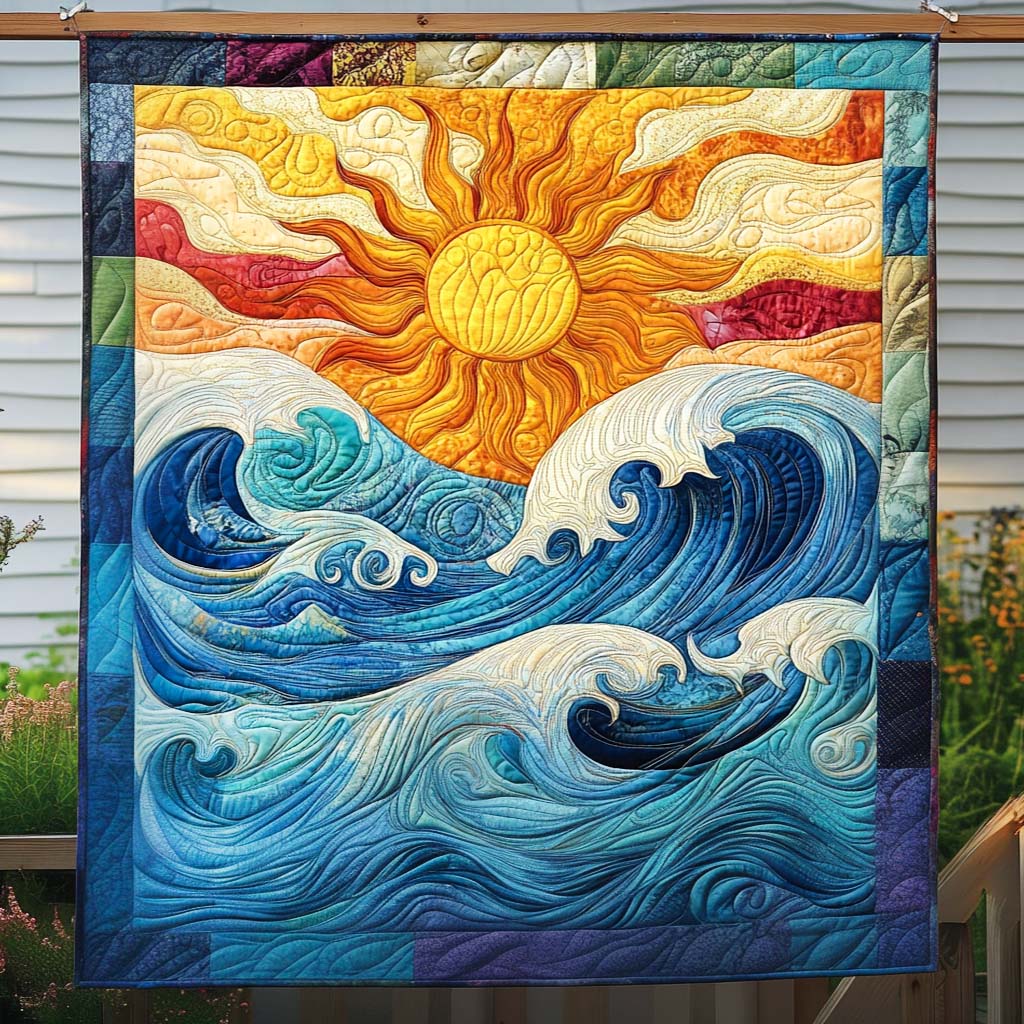 Rhythms Of The Sea Quilted Blanket - Throw (55" x 60")