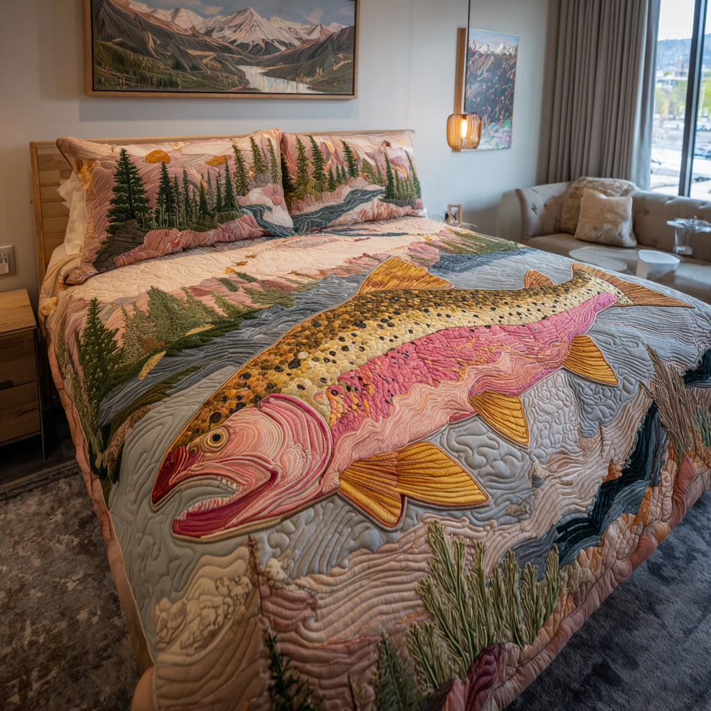 River Salmon Run 3-Piece Quilted Bedding Set - Single (59" x 70")