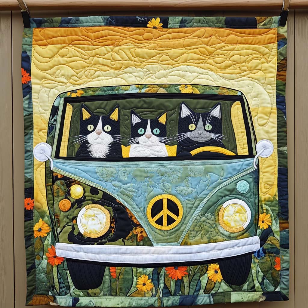Road Trip Cats Quilted Blanket - Throw (55" x 60")