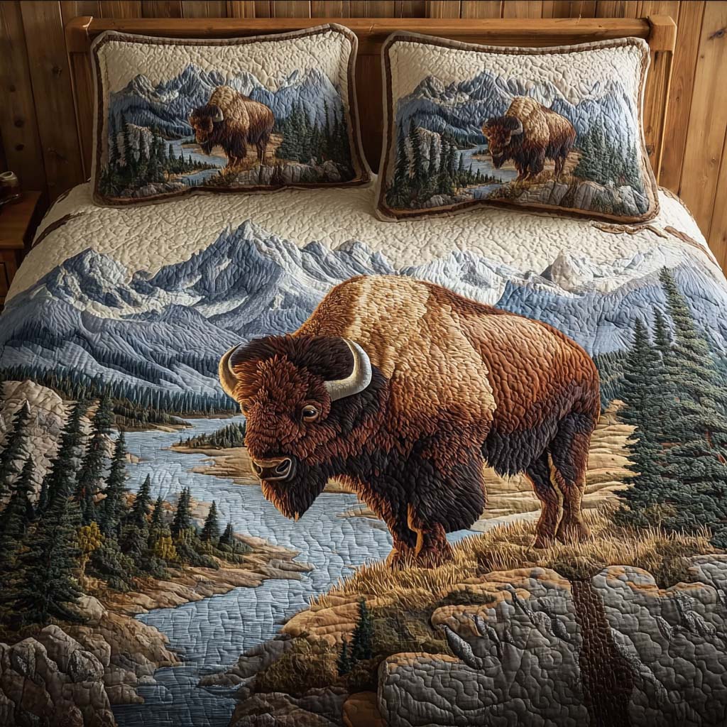 Roaming Bison Valley 3-Piece Quilted Bedding Set - Single (59" x 70")