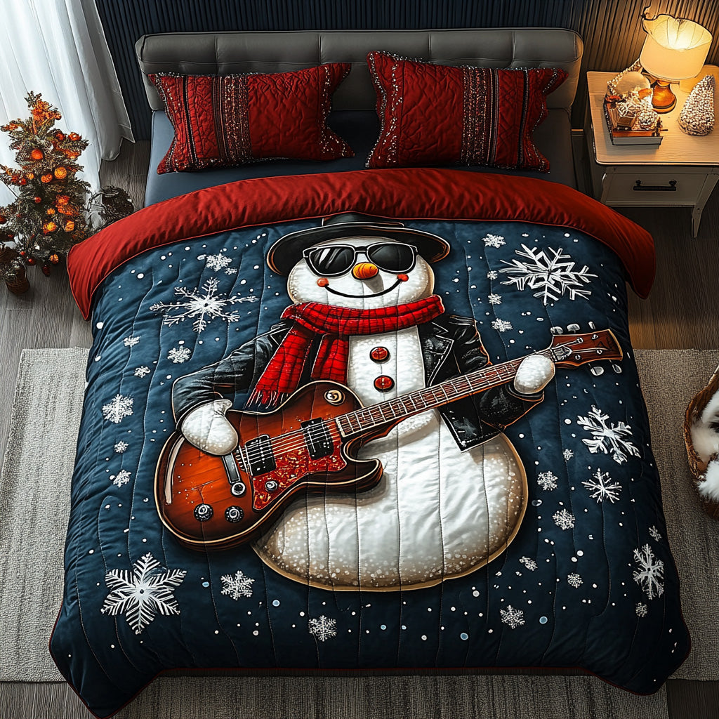 Rock Star Snowman 3-Piece Quilted Bedding Set - Single (59" x 70")