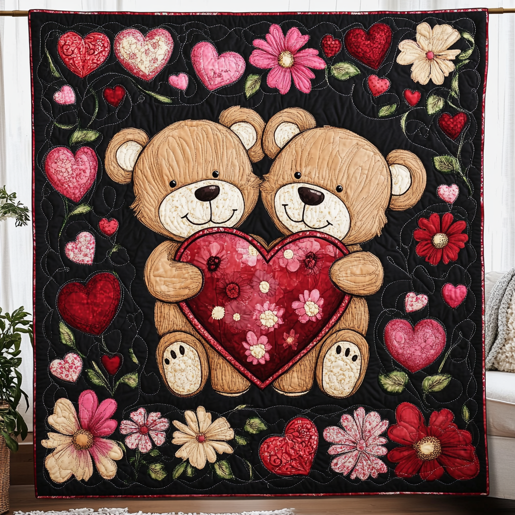 Romantic Bear Quilted Blanket - Throw (55" x 60")
