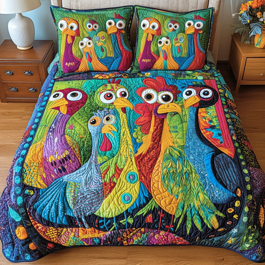 Rooster Charm 3-Piece Quilted Bedding Set - Single (59" x 70")