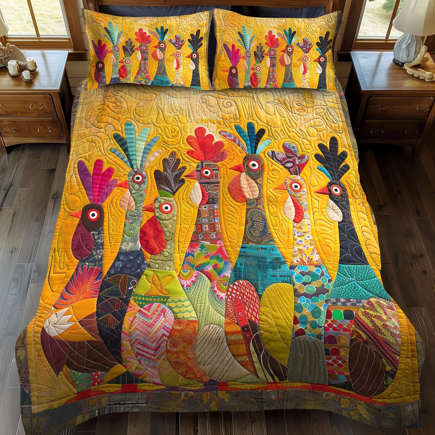 Rooster Club 3-Piece Quilted Bedding Set - Single (59" x 70")