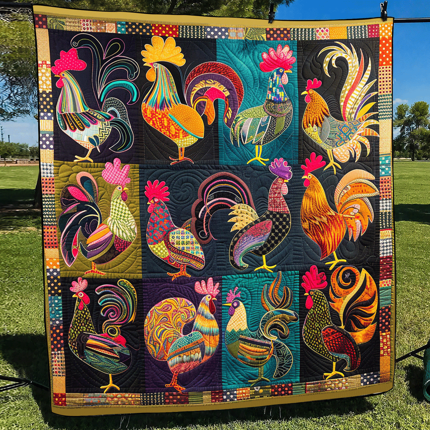 Rooster Fiesta Quilted Blanket - Throw (55" x 60")