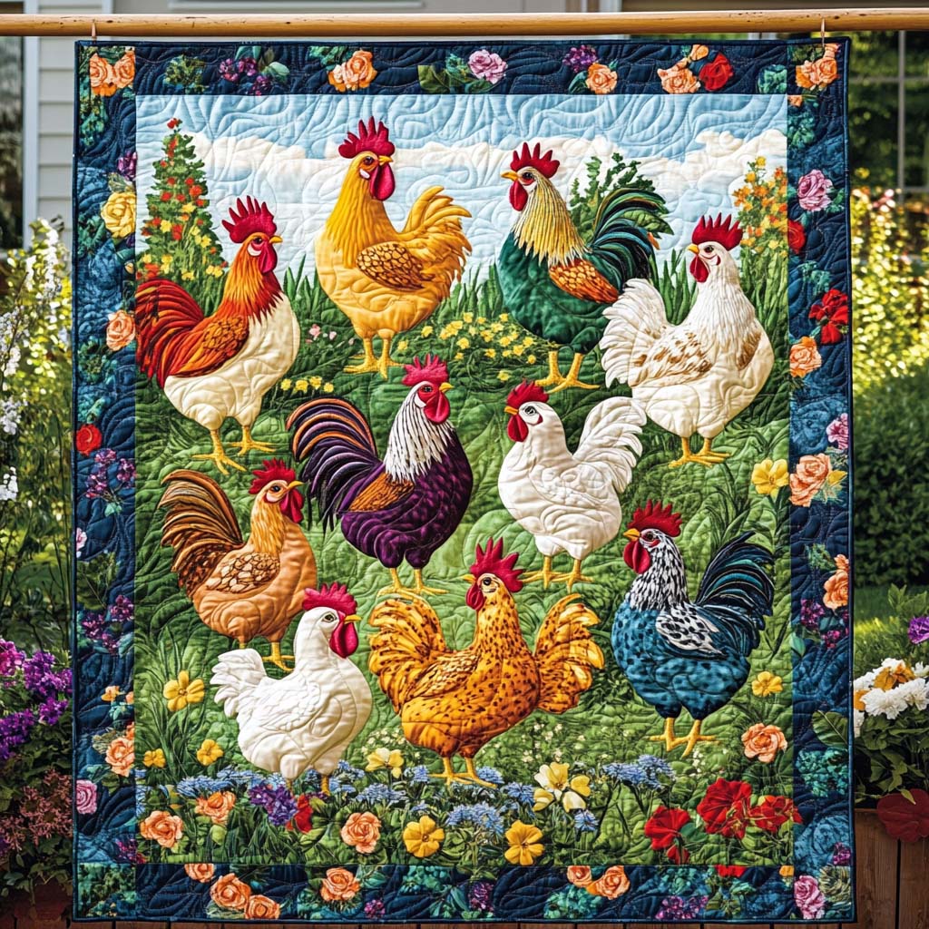 Rooster Reveri Quilted Blanket - Throw (55" x 60")