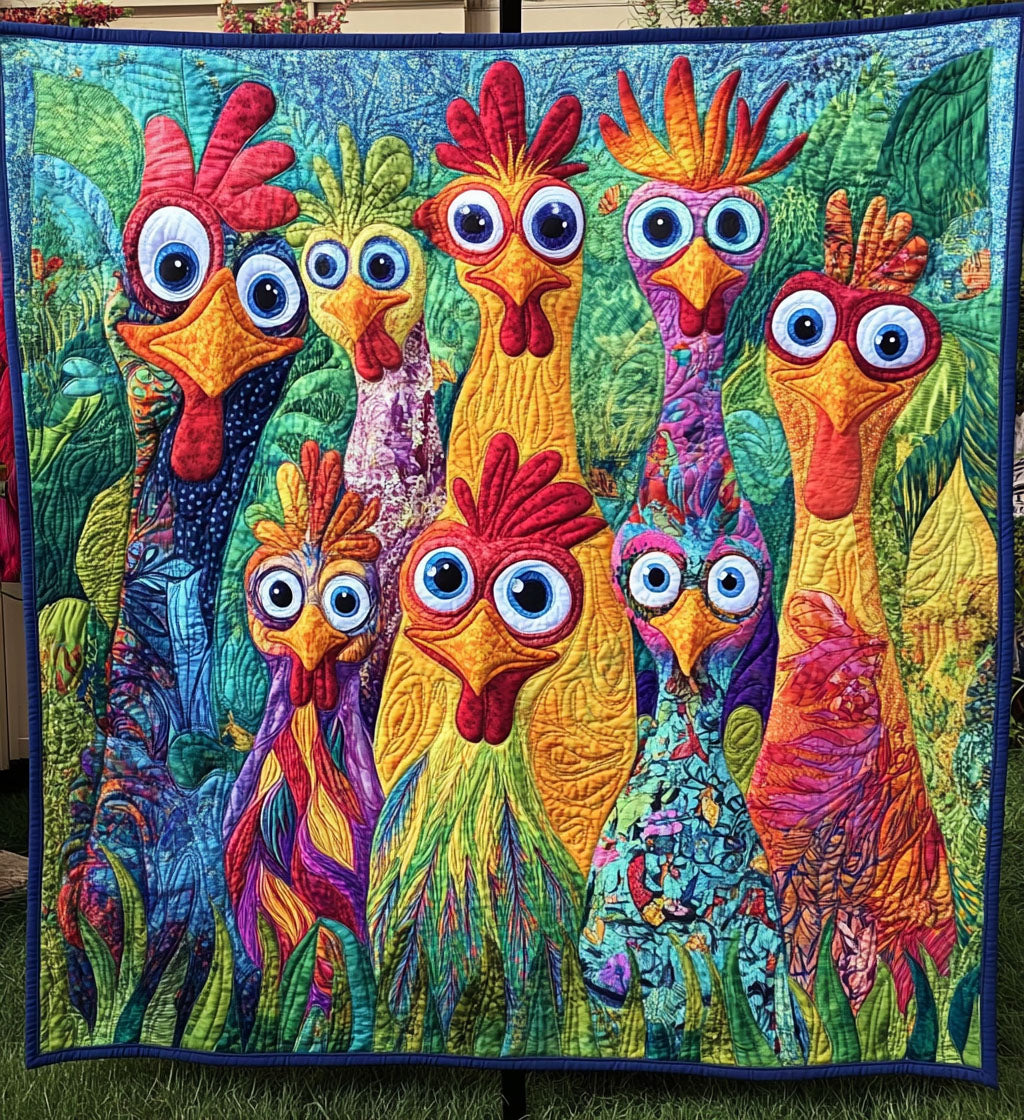 Rooster Rumble Quilted Blanket - Throw (55" x 60")