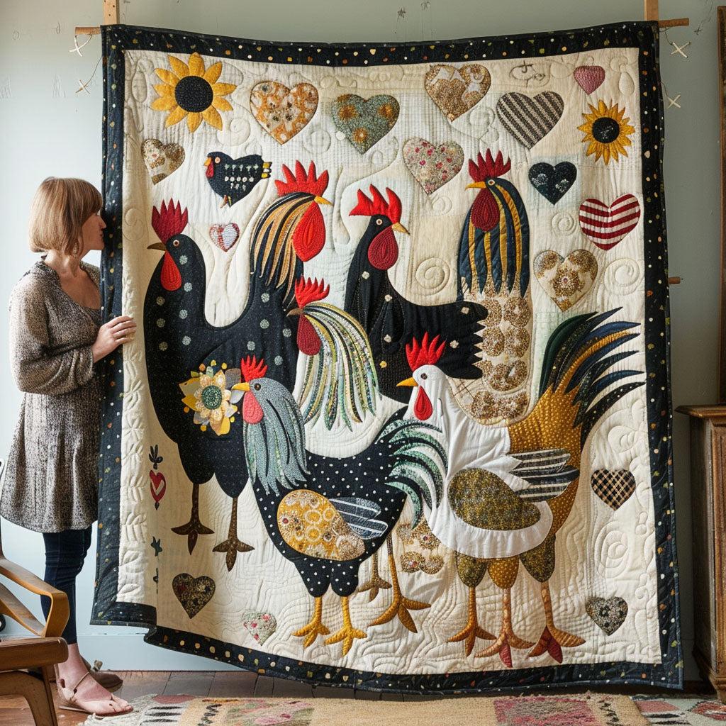 Rooster's Garden Quilted Blanket - Throw (55" x 60")