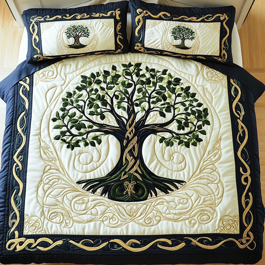 Roots of Tranquility 3-Piece Quilted Bedding Set - Single (59" x 70")