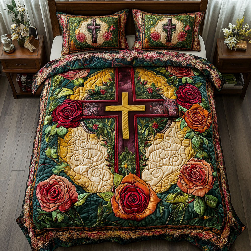 Rose Cross 3-Piece Quilted Bedding Set - Single (59" x 70")