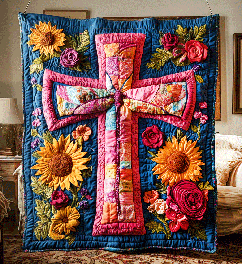 Rose of Salvation Quilted Blanket - Throw (55" x 60")
