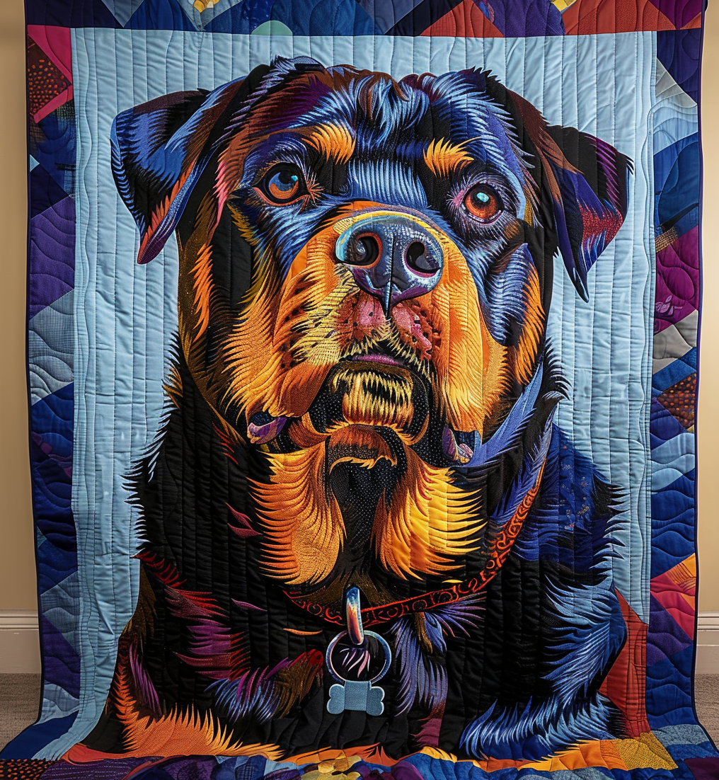 Rottie Dreams Quilted Blanket - Throw (55" x 60")