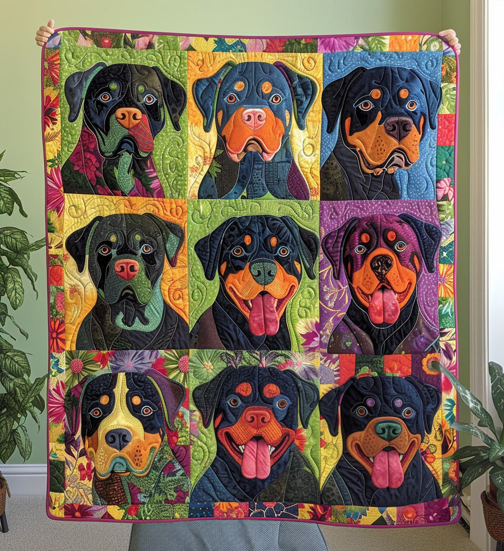 Rottweiler Blossom Quilted Blanket - Throw (55" x 60")