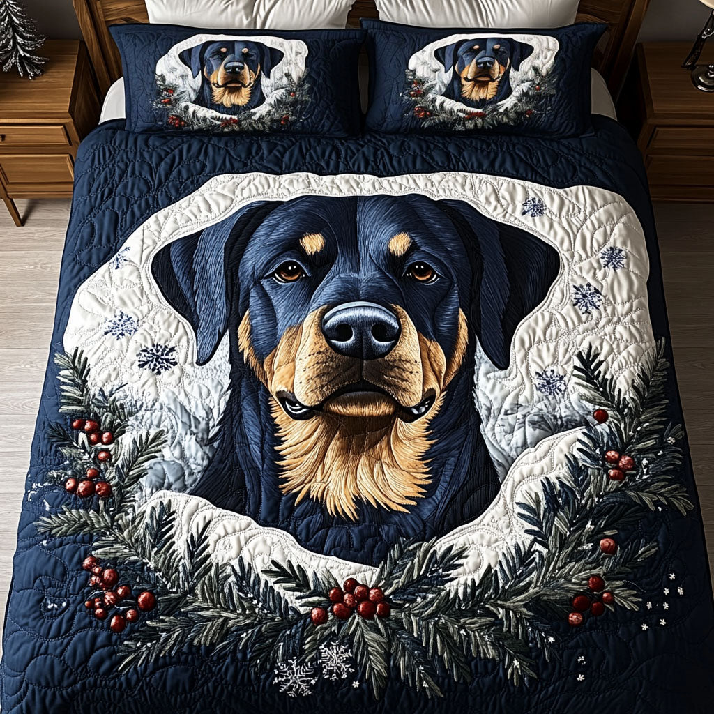 Rottweiler Frosty Furball 3-Piece Quilted Bedding Set - Single (59" x 70")