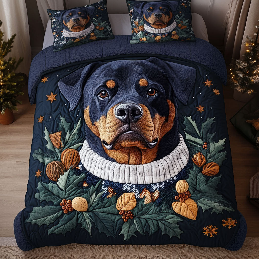 Rottweiler Warmhearted Woof 3-Piece Quilted Bedding Set - Single (59" x 70")