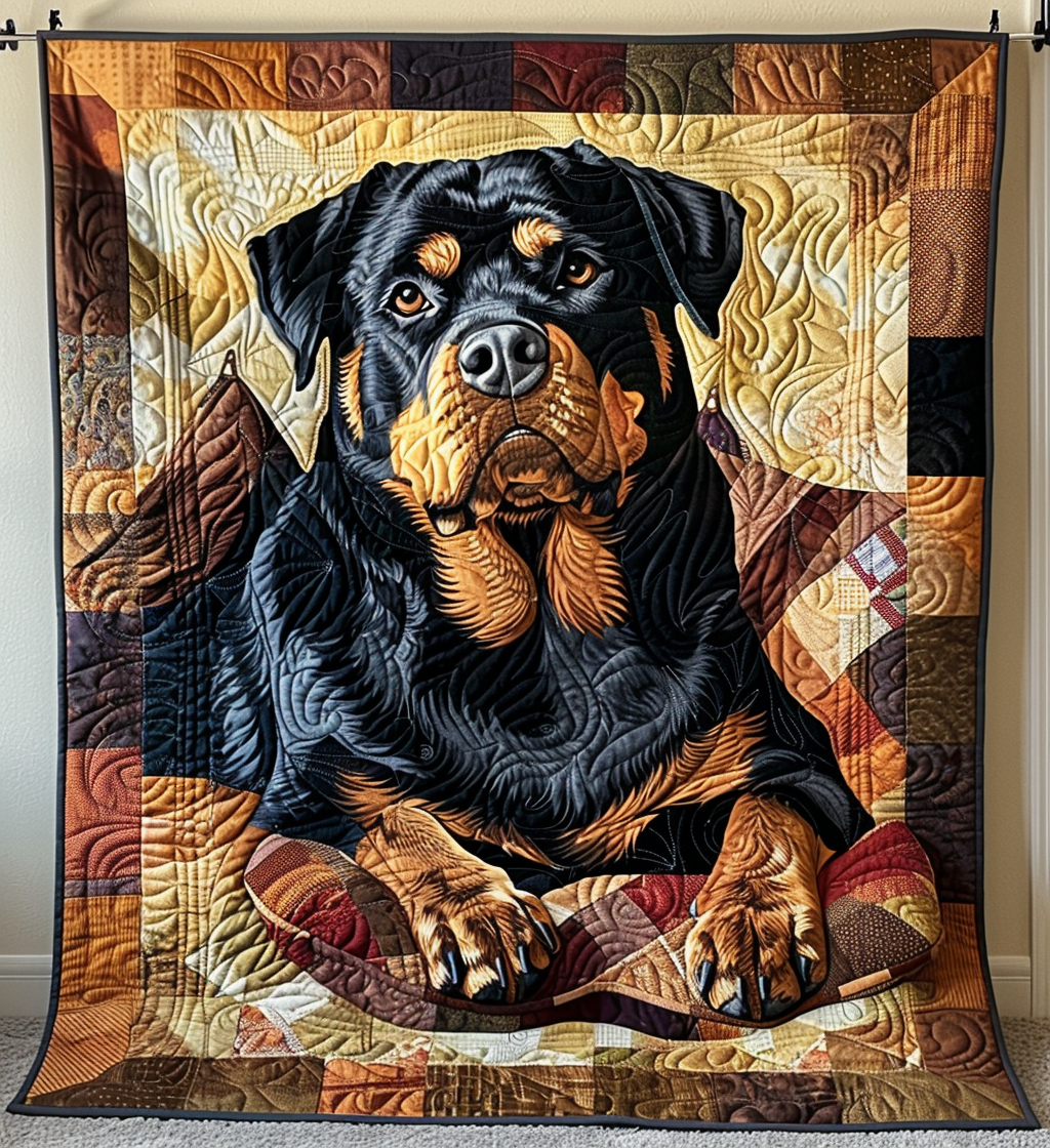 Rottweiler Watch Quilted Blanket - Throw (55" x 60")