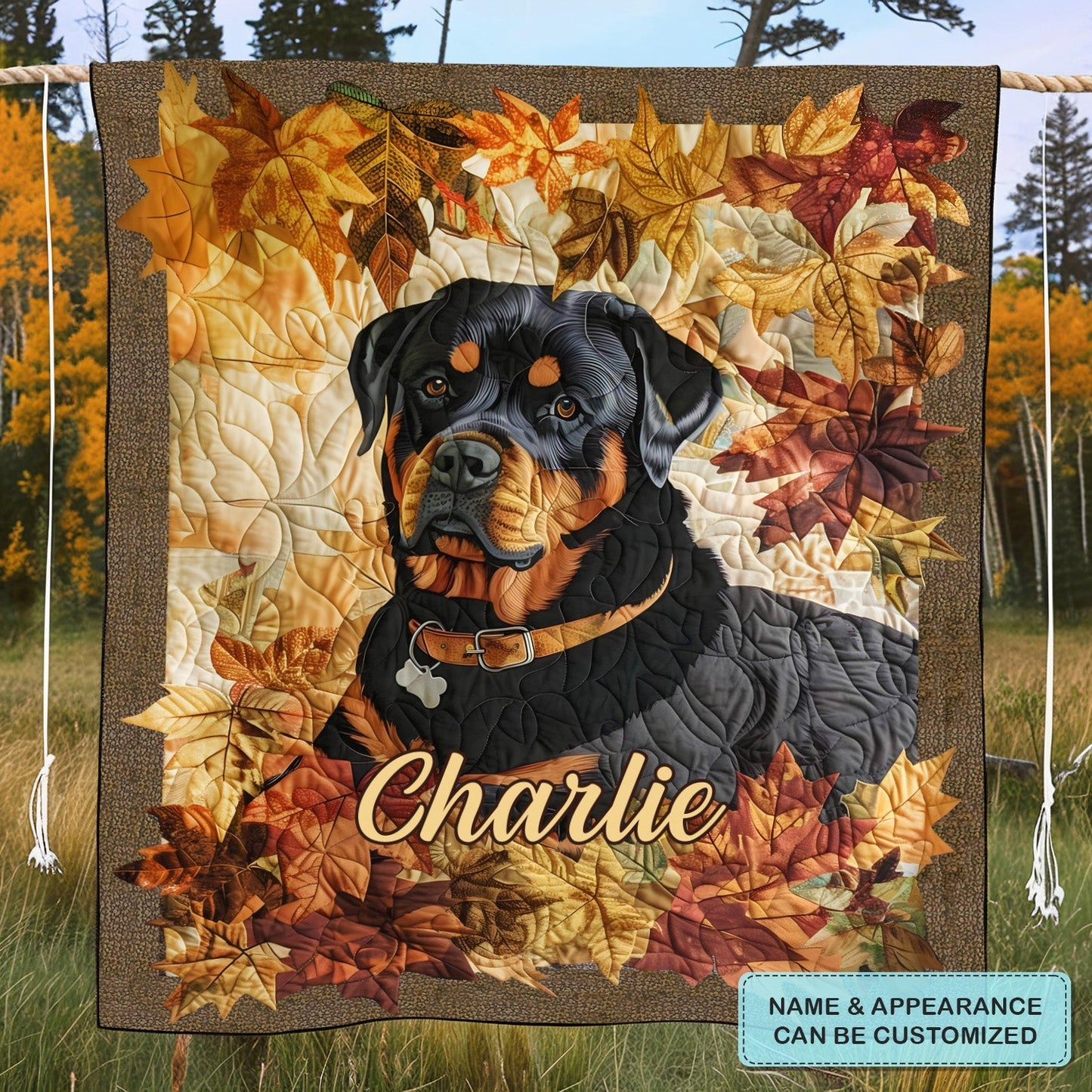 Rottweiler's Autumn Breeze Personalized Quilted Blanket - Throw (55" x 60") - No